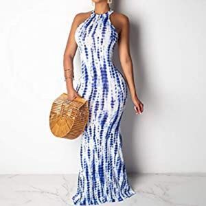 Women's Sleeveless Halter Neck Long Maxi Dress